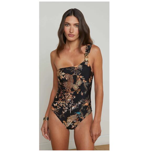 L'AGENCE Karmin Jungle One-Shoulder One-Piece Swimsuit Size XL - Picture 2 of 13